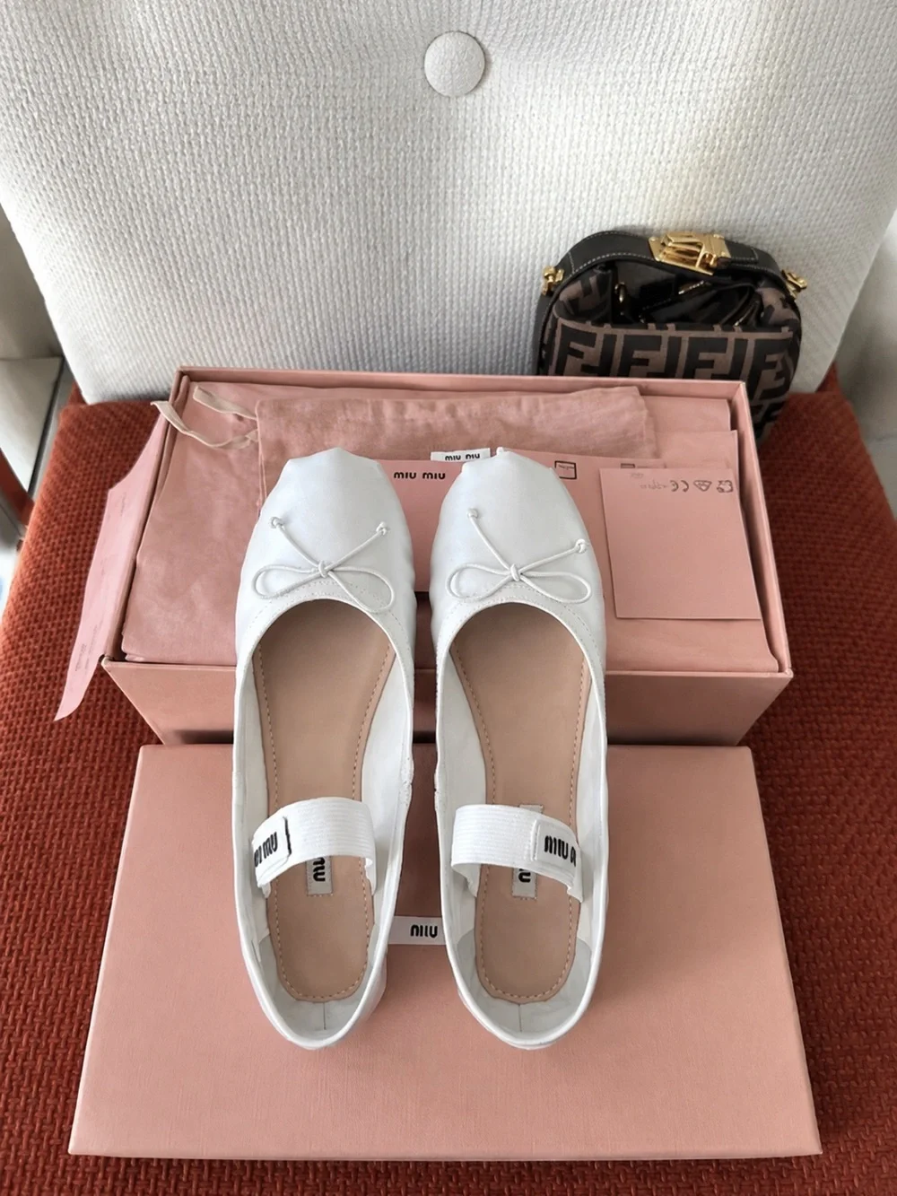 Miu Miu White Girls' Leather Ballet Flats with Elastic Strap